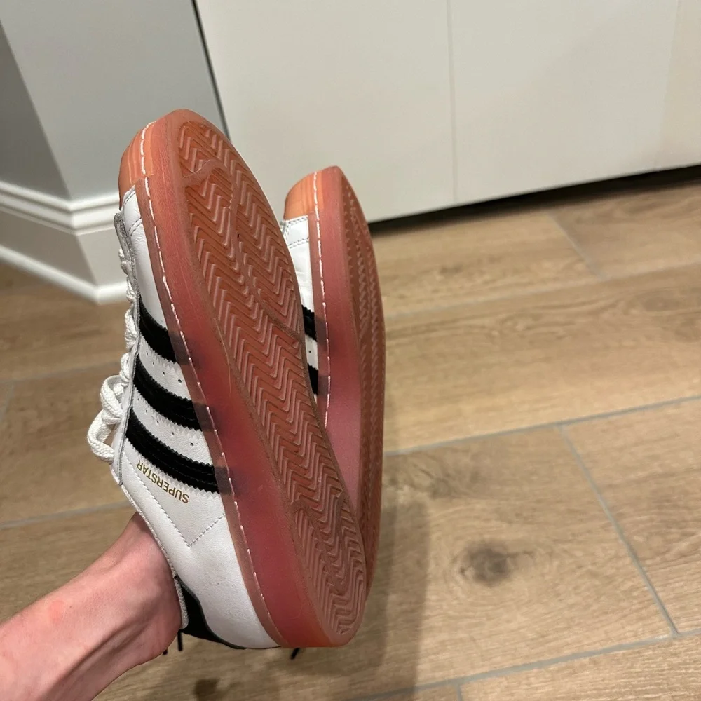 Adidas White and Black Superstar Sneakers with Pink Accents - Picture 6 of 7